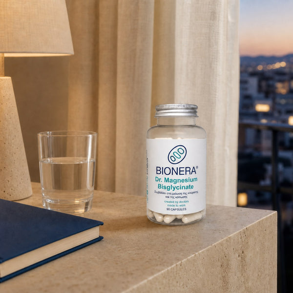 Bionera Dr. Magnesium Bisglycinate σε βραδινό lifestyle σκηνικό