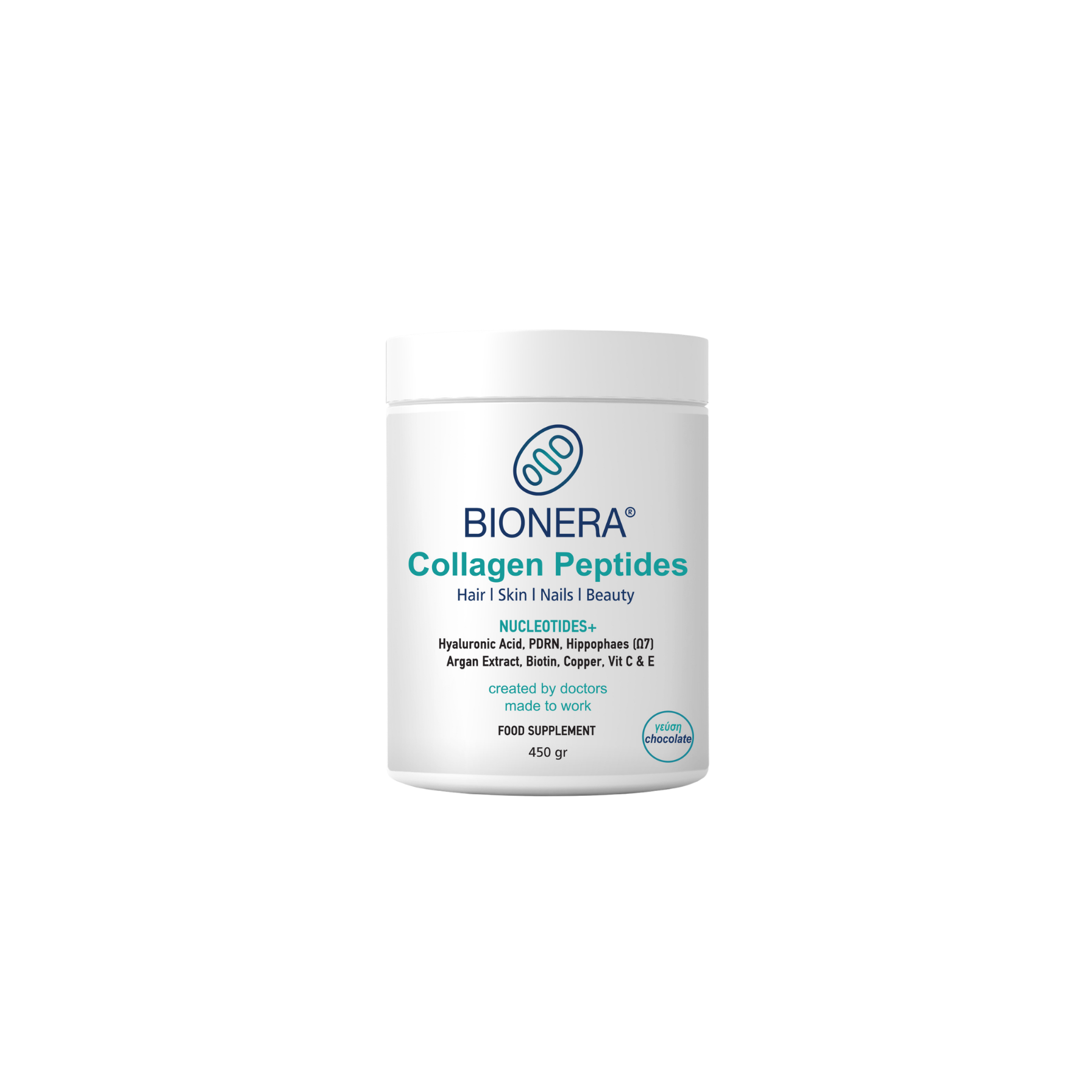 Bionera Collagen Peptides Nucleotides+ 450g σκόνη με γεύση σοκολάτα — μπροστινή όψη